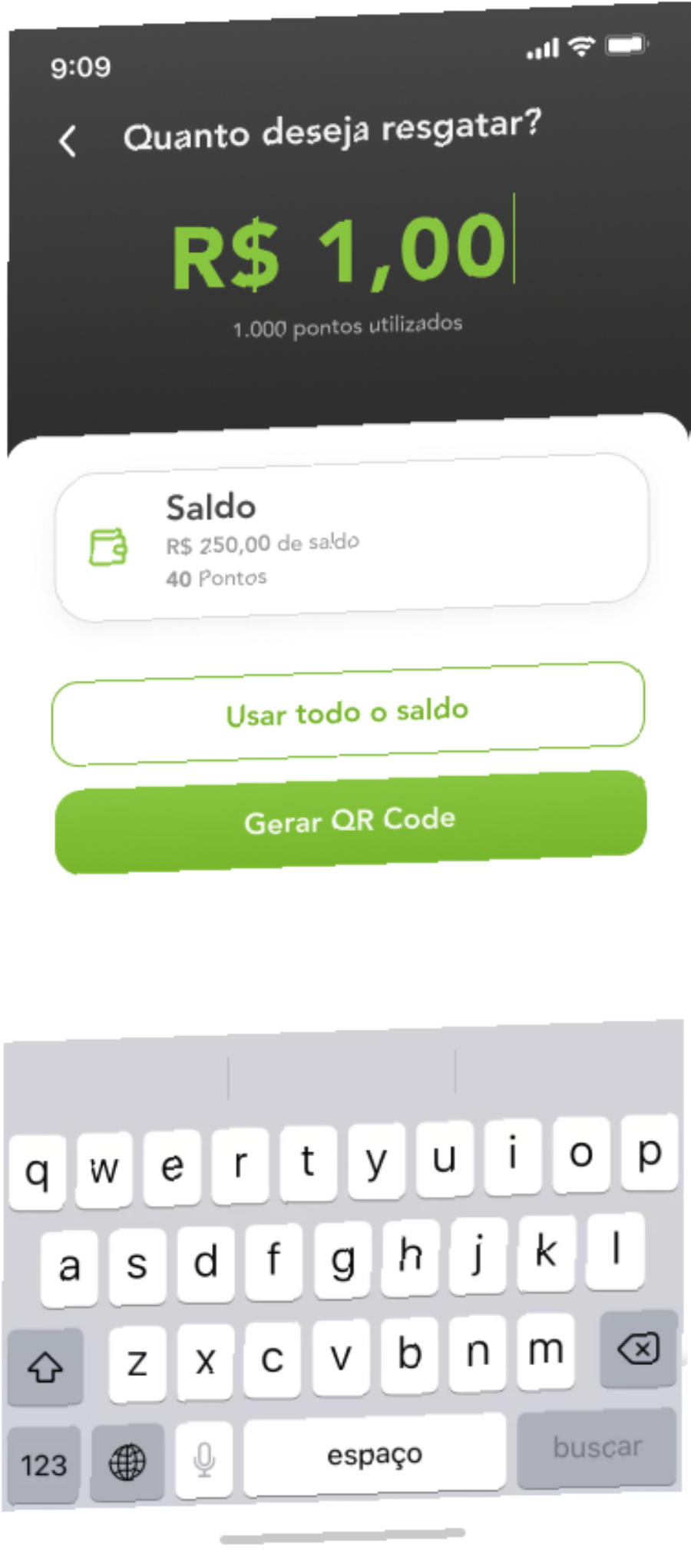 Tela de resgate do aplicativo feito